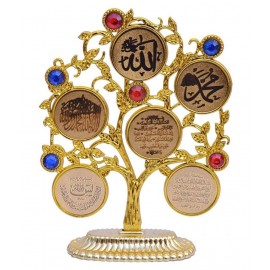 Ajmer Sharif Islamic Allah Muhammed Ayatul Kursi Ayats Decor Stand Gold Plastic Nauticals - Pack of 1