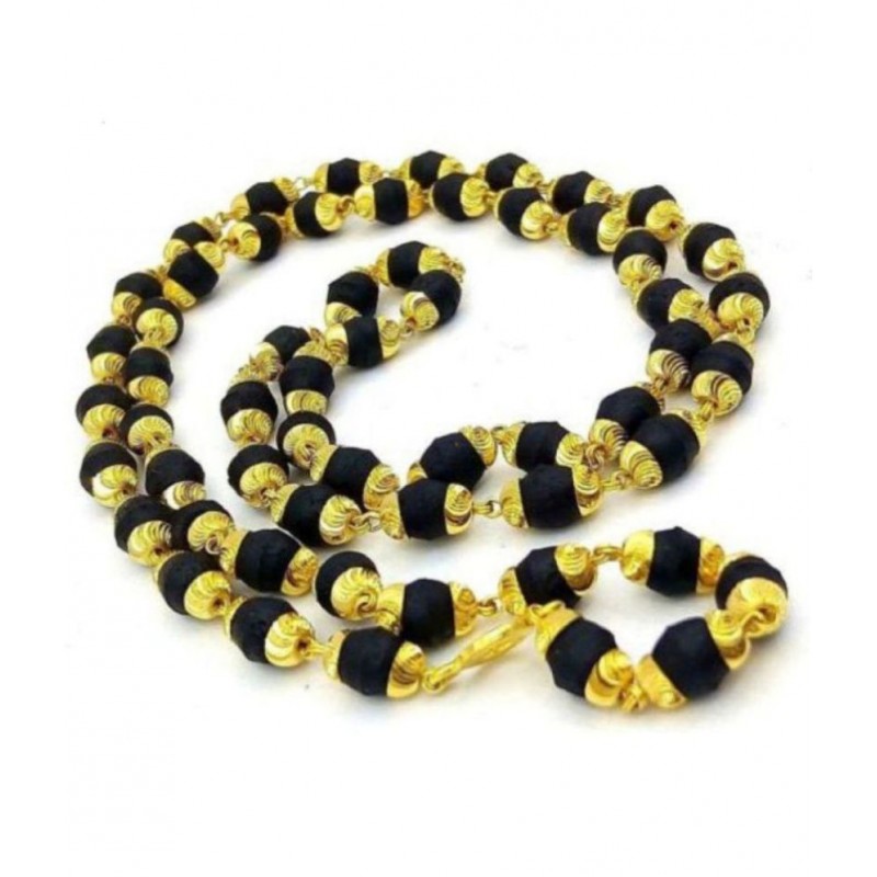 Amriteous Black Tulsi Golden Brass Cap Mala Pack Of 1