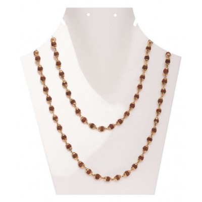 Arkam Yellow Metal Capped Rudraksha Mala/ 100% Natural Rudraksha Mala with Yellow Metal Capping/ Original Rudraksha mala set in Yellow Metal (Size: 5mm, Beads: 108+1, Length: 40 inches)