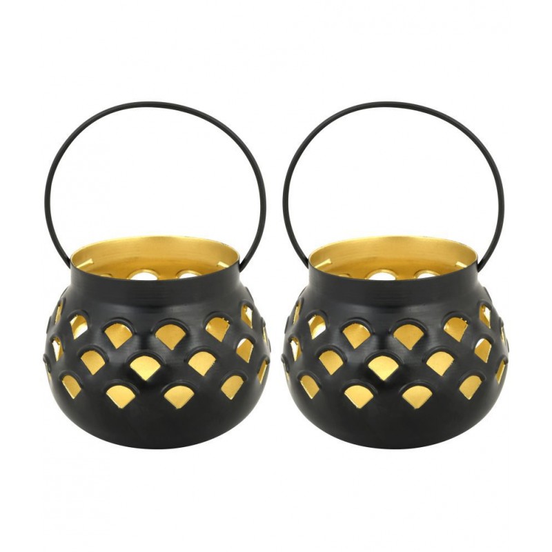 Arsalan Black Table Top and Hanging Iron Tea Light Holder - Pack of 2