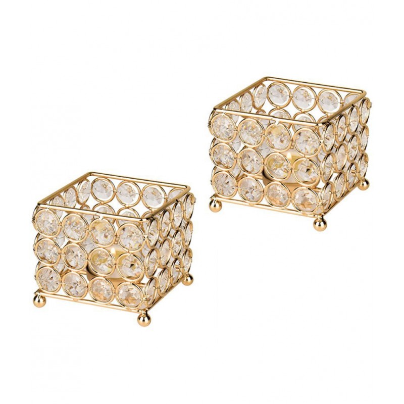 Arsalan Gold Table Top Crystal Tea Light Holder - Pack of 2