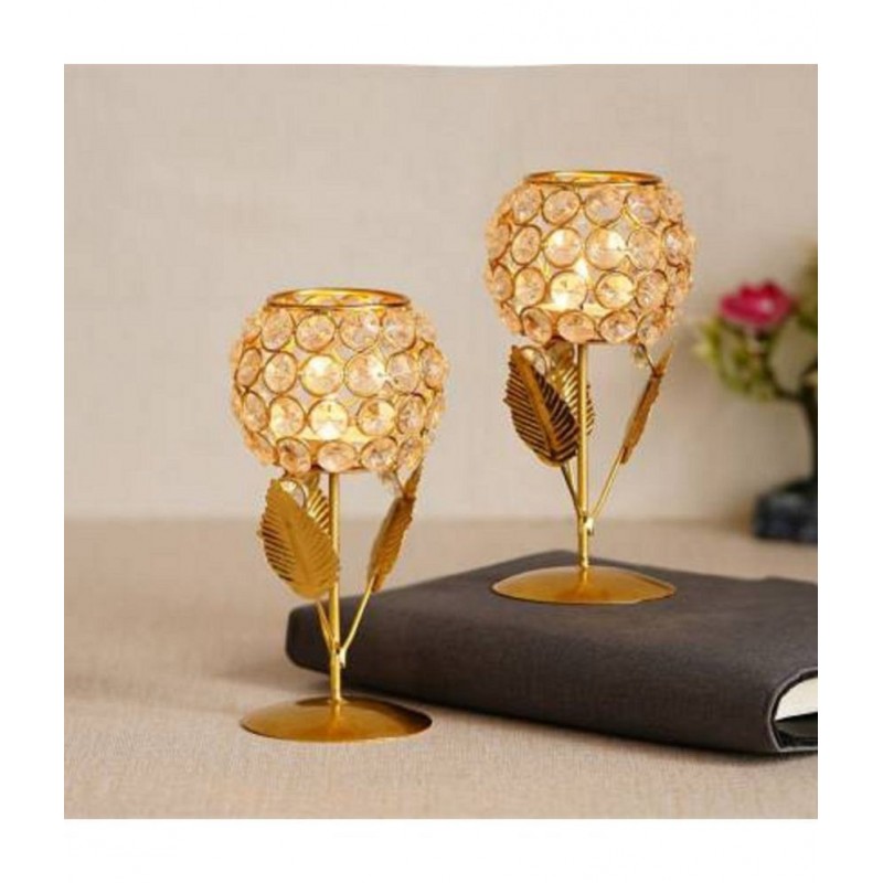 Arsalan Gold Table Top Iron Tea Light Holder - Pack of 2