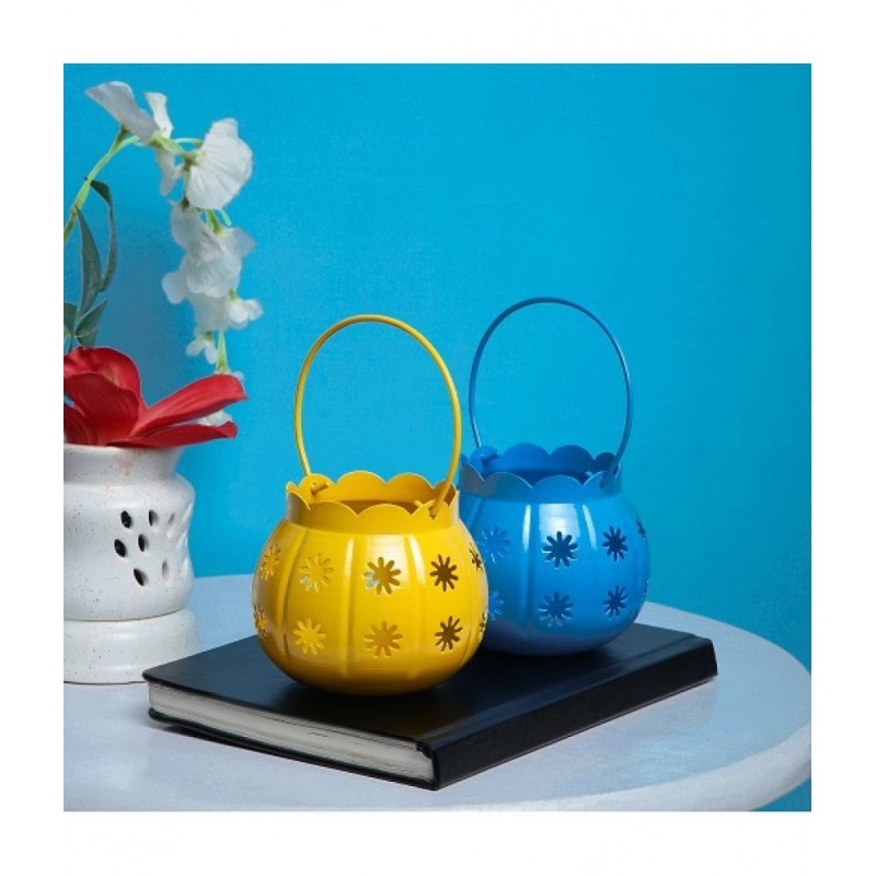Arsalan Multicolour Table Top and Hanging Iron Tea Light Holder - Pack of 2