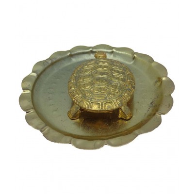 Art N Hub Golden Brass Feng Shui Brass Tortoise With Plate