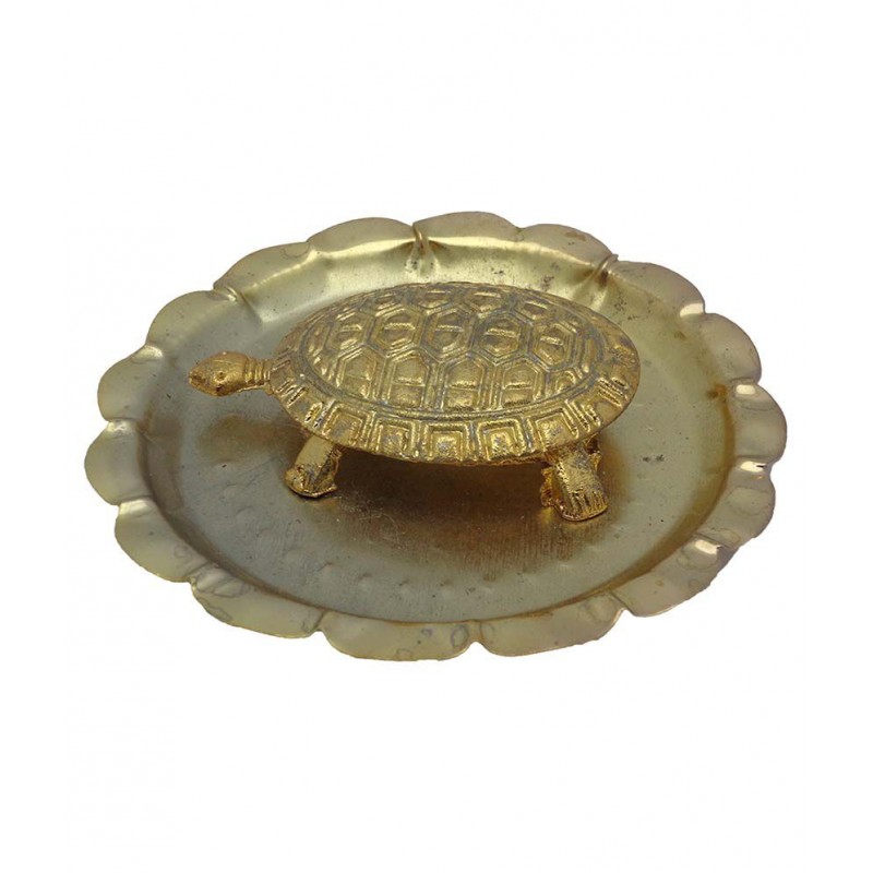 Art N Hub Golden Brass Feng Shui Brass Tortoise With Plate