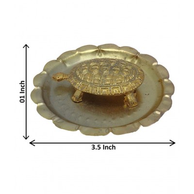 Art N Hub Golden Brass Feng Shui Brass Tortoise With Plate