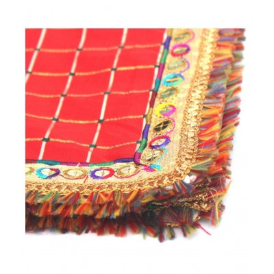 Asan Chowki with Emboidery - Red