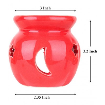 Asian Aura Ceramic Aroma Diffuser Oil Burner/ Warmer T-Light Candle Diffuser for Home Fragrance/ Office/ Restaurant with Aroma Oil (10 ml Aroma Oil in Fragrance of Rosy Romance & English Lavender ) Red Ceramic Pot