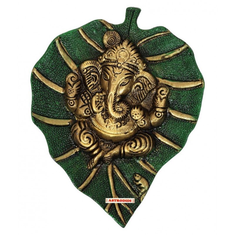Astrodidi Patta Ganesh Lord Ganesha On Green Leaf Wall Hanging