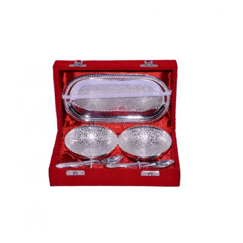 Aura Handicraft & Home Decor German Silver Pudding Set- Pair Of Two