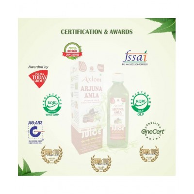 Axiom Arjuna Amla Juice 500ml (pack of 2)| Natural Source of Calcium | Controls Blood Pressure | Control Cholesterol Level | No Added Sugar | 100% Natural WHO GMP Certified Axiom Arjuna Amla Juice 500ml (pack of 2)| Natural Source of Calcium | Controls Blood Pressure | Control Cholesterol Level | No Added Sugar | 100% Natural WHO GMP Certified