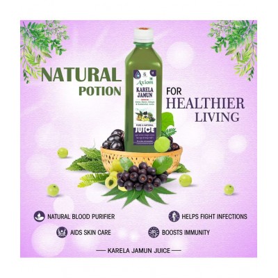 Axiom Karela Jamun Swaras 500 ml -Pack of 2 | Maintaining Blood Sugar Levels | Lowers Bad Cholesterol Levels | For Glowing Skin and Lustrous Hair | 100% Natural WHO GMP, GLP Certified Product