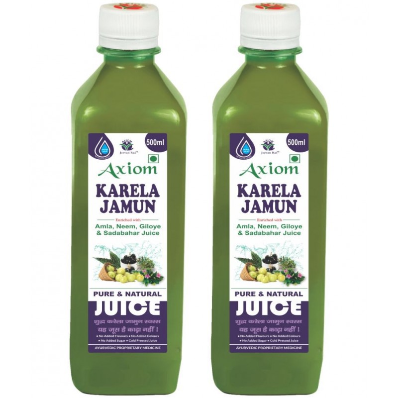 Axiom Karela Jamun Swaras 500 ml -Pack of 2 | Maintaining Blood Sugar Levels | Lowers Bad Cholesterol Levels | For Glowing Skin and Lustrous Hair | 100% Natural WHO GMP, GLP Certified Product