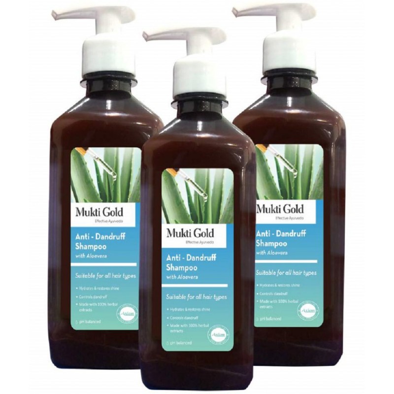 Axiom Mukti Gold Anti-Dandruf Shampoo 500ml with Aloe Vera | Hydrates & Restores shine | Controls andruff | Made with 100% herbal extracts | pH Balanced pack of 3