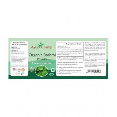 Ayur Champ Organic Brahmi Powder 200 gm Pack Of 1