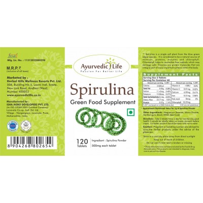 Ayurvedic Life Spirulina 120 Tablets 500 mg