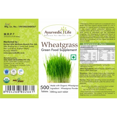 Ayurvedic Life Wheatgrass Tablets 500 no.s Pack of 2