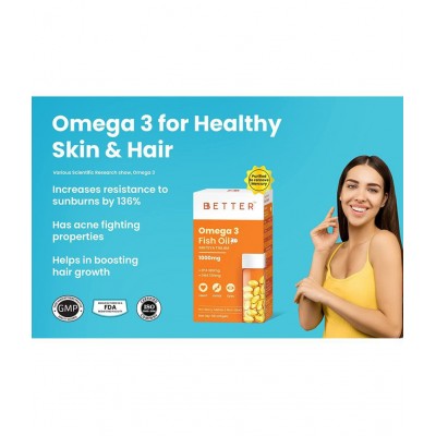 BBETTER Omega 3 Fish Oil 1000mg - 60 Softgels | High Strength for Healthy Heart, Brain & Body, Omega 3 Fatty Acid Capsules for women & men