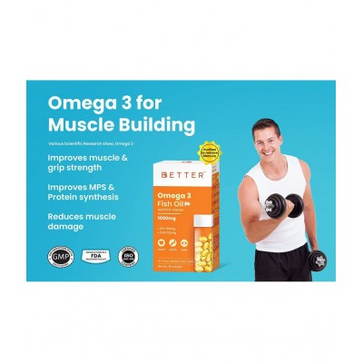 BBETTER Omega 3 Fish Oil 1000mg - 60 Softgels | High Strength for Healthy Heart, Brain & Body, Omega 3 Fatty Acid Capsules for women & men