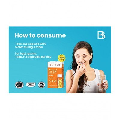 BBETTER Omega 3 Fish Oil 1000mg - 60 Softgels | High Strength for Healthy Heart, Brain & Body, Omega 3 Fatty Acid Capsules for women & men