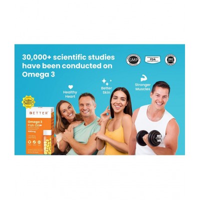 BBETTER Omega 3 Fish Oil 1000mg - 60 Softgels | High Strength for Healthy Heart, Brain & Body, Omega 3 Fatty Acid Capsules for women & men