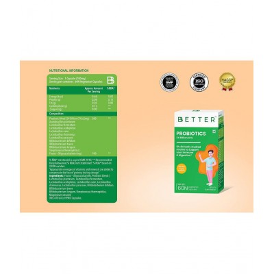BBETTER Probiotics 24 Billion CFU with 10 Probiotic Strains and a Live Prebiotic | Probiotic Supplement for Men & Women to help improve Gut health Digestion and Immunity - 60 Veg Capsules BBETTER Probiotics 24 Billion CFU with 10 Probiotic Strains and a Live Prebiotic | Probiotic Supplement for Men & Women to help improve Gut health Digestion and Immunity - 60 Veg Capsules