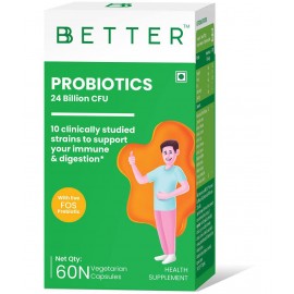 BBETTER Probiotics 24 Billion CFU with 10 Probiotic Strains and a Live Prebiotic | Probiotic Supplement for Men & Women to help improve Gut health Digestion and Immunity - 60 Veg Capsules