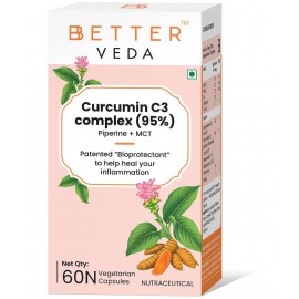 BBETTER VEDA Curcumin C3 Complex (95%) with Piperine & MCT - High Strength 1380 mg Curcumin Capsules with high bioavailability - Patented 60 Veg Curcumin Supplements for Joint Support - Made in India