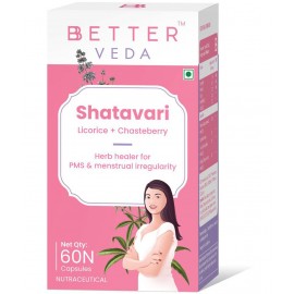 BBETTER VEDA Pure Shatavari Capsules for Women's Health| Herbal Healer for PMS & Menstrual Irregularities| 60 Veg Capsules