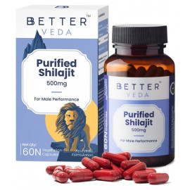 BBETTER VEDA Purified Shilajit 500mg - Approved by Dept of Ayush - 60 Vegan Capsules of Shilajeet | Shilajit for Stamina, Strength and Vitality Support for Men