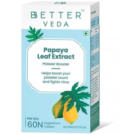 BBETTER Veda Papaya Leaf For Boosting Platelet Count - (60 Veg Tablets) | Papaya Leaf Extract Enriched With Tinospora Cardifolia Extract, Vitamin E Powder And Iron To Help Boost Platelet Count