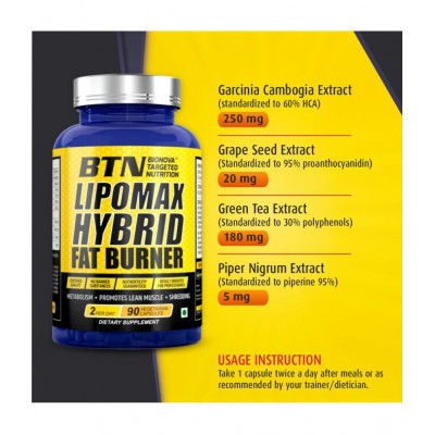 BTN Lipomax Hybrid Fat Burner and Weight Loss Capsules 90 no.s Unflavoured Single Pack