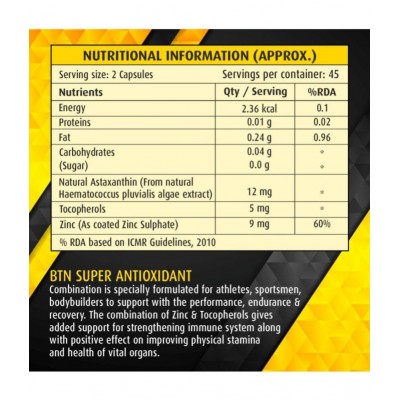 BTN Super Antioxidant for Stamina,Muscle,Skin Capsules 90 no.s