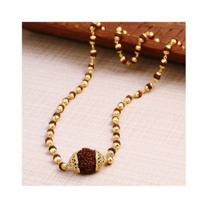 Bahubali Rudraksha Mala with Big Rudraksha Pendand in Gold Plated Cap
