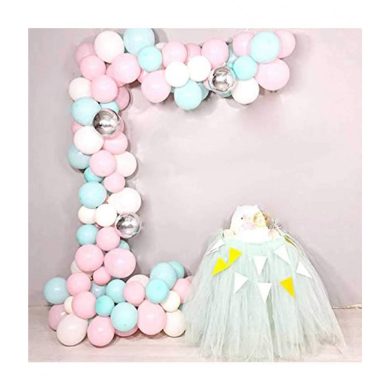 Balloon Junction Themez Only Baby Shower Party Decoration Balloons Combo (Baby Pink / Aqua / Std White / Silver Chrome) - 50 pcs pack