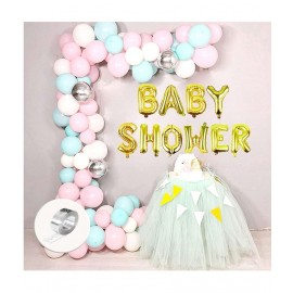 Balloon Junction Themez Only Baby Shower Party Decoration Banner (GOLD) with Balloons (Baby Pink / Aqua / Std White / Silver Chrome) - Total Pack of 60 pcs Balloon Junction Themez Only Baby Shower Party Decoration Banner (GOLD) with Balloons (Baby Pink / Aqua / Std White / Silver Chrome) - Total Pack of 60 pcs