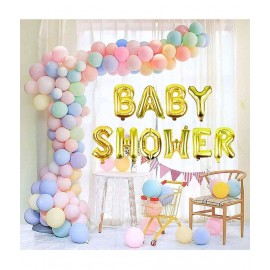 Balloon Junction Themez Only Baby Shower Party Decoration Banner (GOLD) with Balloons (Multicolor Pastel/ Macaroon) - Total Pack of 60 pcs Balloon Junction Themez Only Baby Shower Party Decoration Banner (GOLD) with Balloons (Multicolor Pastel/ Macaroon) - Total Pack of 60 pcs