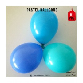 Balloon Junction Themez Only Pastel Color Balloons for Decoration - Pack of 50 pcs (Matt D Blue , Matt L Blue & Aqua )- Pack of 51 pcs