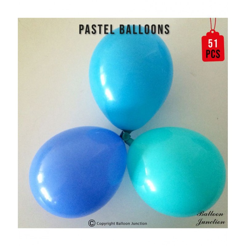 Balloon Junction Themez Only Pastel Color Balloons for Decoration - Pack of 50 pcs (Matt D Blue , Matt L Blue & Aqua )- Pack of 51 pcs