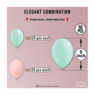 Balloon Junction Themez Only Pastel Color Balloons for Decoration - Pack of 50 pcs (Mint and Blush Pink)