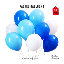 Balloon Junction Themez Only Pastel Color Balloons for Decoration - Pack of 50 pcs (Std D Blue , Std L Blue & White - Pack of 51)