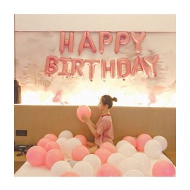 Balloon Junction Themez Only Rose Gold Happy Birthday Balloon Letters Combo with Pastel Pink and White Balloons -Pack of 43 pcs