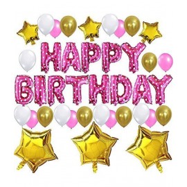 Balloon Junction Themez Only "Happy Birthday" Letter Foil Balloon Decoration Combo (PINK) with 30 pcs Pink , Gold & White Metallic Balloons and 6 pcs Gold STAR Foil - Pack of 49 pcs Balloon Junction Themez Only "Happy Birthday" Letter Foil Balloon Decoration Combo (PINK) with 30 pcs Pink , Gold & White Metallic Balloons and 6 pcs Gold STAR Foil - Pack of 49 pcs
