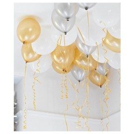 Balloon Wala - HD Metallic Finish Balloons for Birthday Party Decoration (Gold, White & Silver) - Pack of 50 PCS