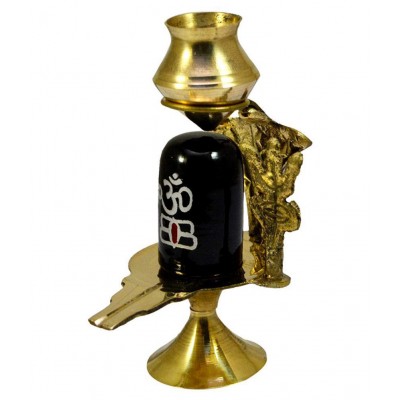 Bansiwal Brass Shaligram Shiva Ling Lingam Shivling Statue Decorative Showpiece - 7.62 cm  (Brass, Gold)