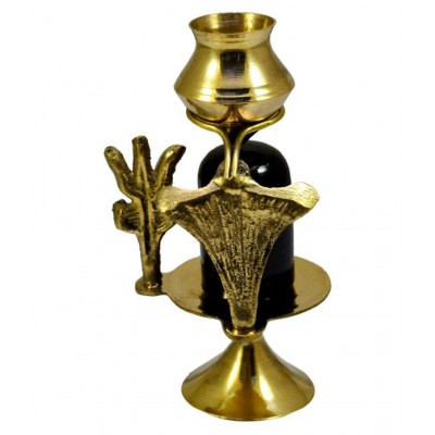 Bansiwal Brass Shaligram Shiva Ling Lingam Shivling Statue Decorative Showpiece - 7.62 cm  (Brass, Gold)