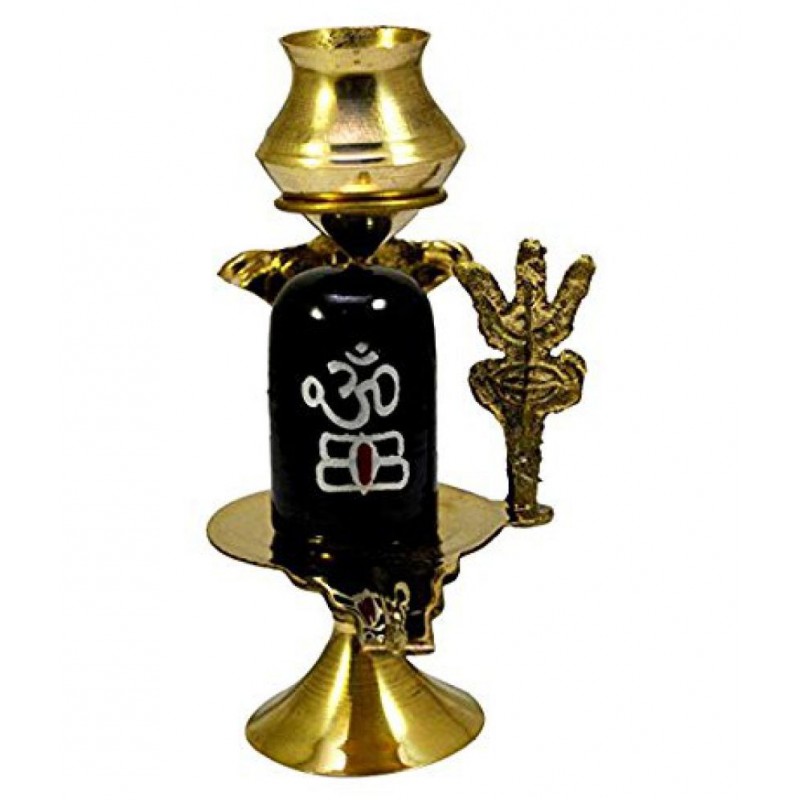 Bansiwal Brass Shaligram Shiva Ling Lingam Shivling Statue Decorative Showpiece - 7.62 cm  (Brass, Gold)