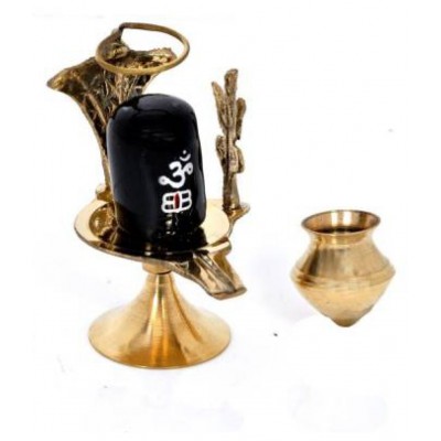 Bansiwal Brass Shaligram Shiva Ling Lingam Shivling Statue Decorative Showpiece - 7.62 cm  (Brass, Gold)