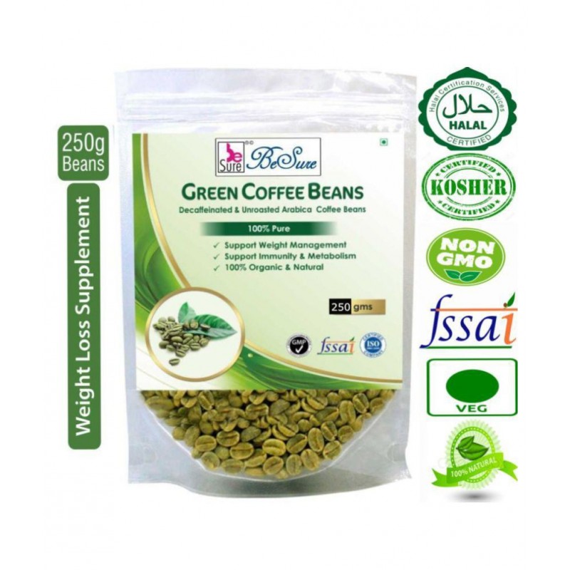BeSure Green Coffee Beans Decaffeinated Unroasted Arabica 250 gm Unflavoured Single Pack
