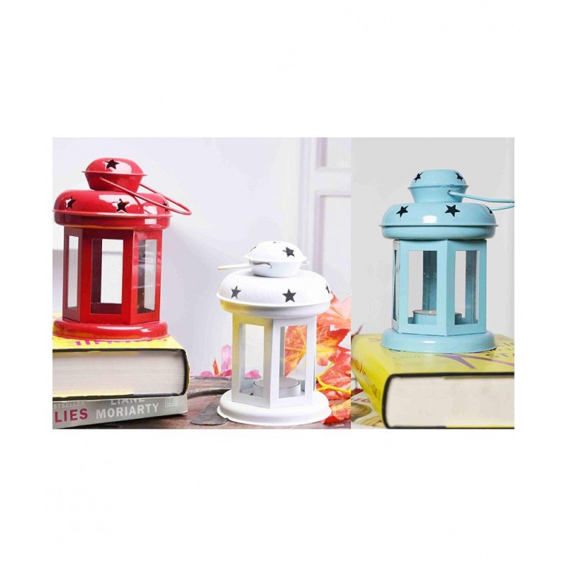 Being Nawab Multicolour Table Top and Hanging Iron Tea Light Holder - Pack of 3